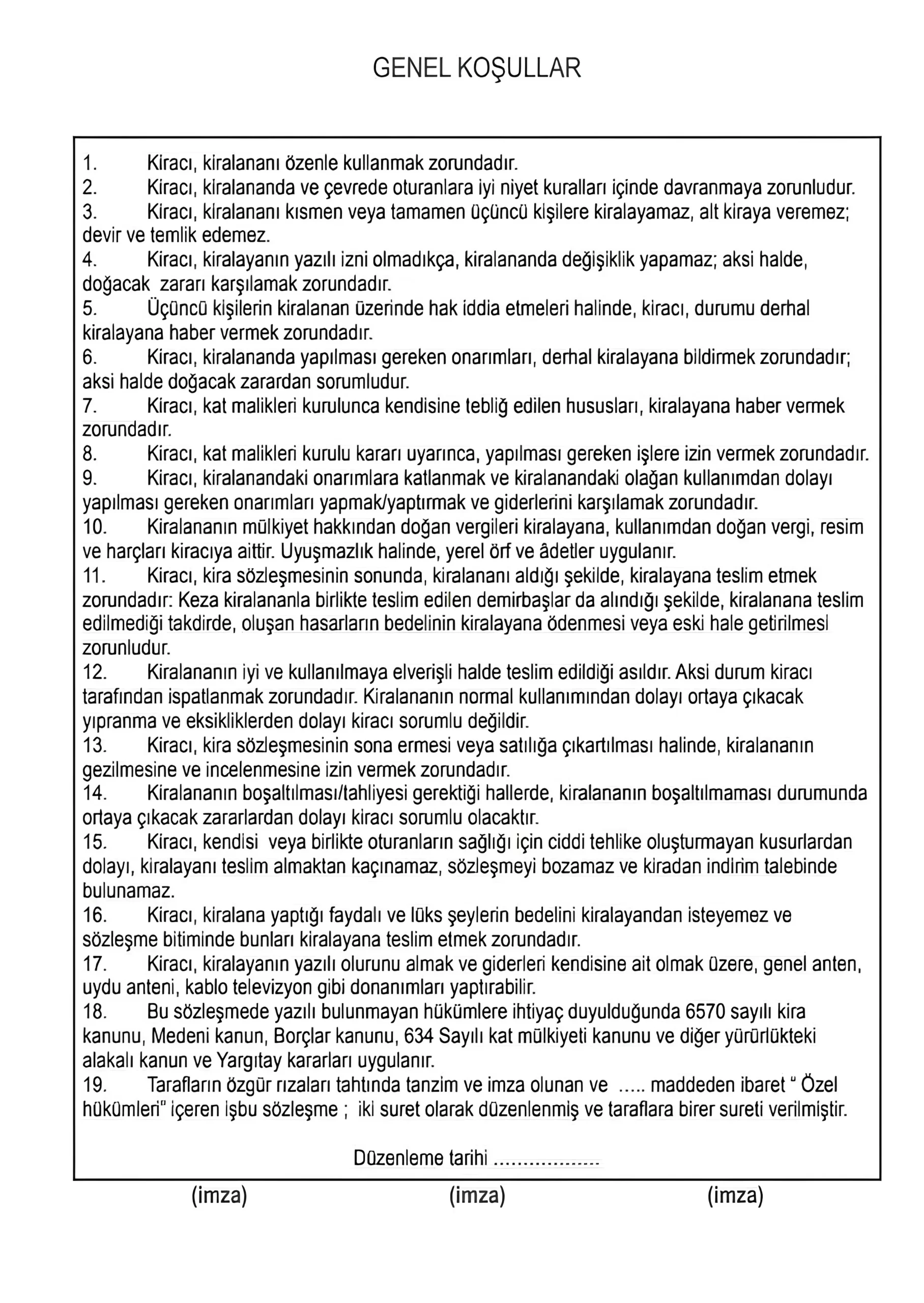 Kira Sözleşmesi Örneği PDF