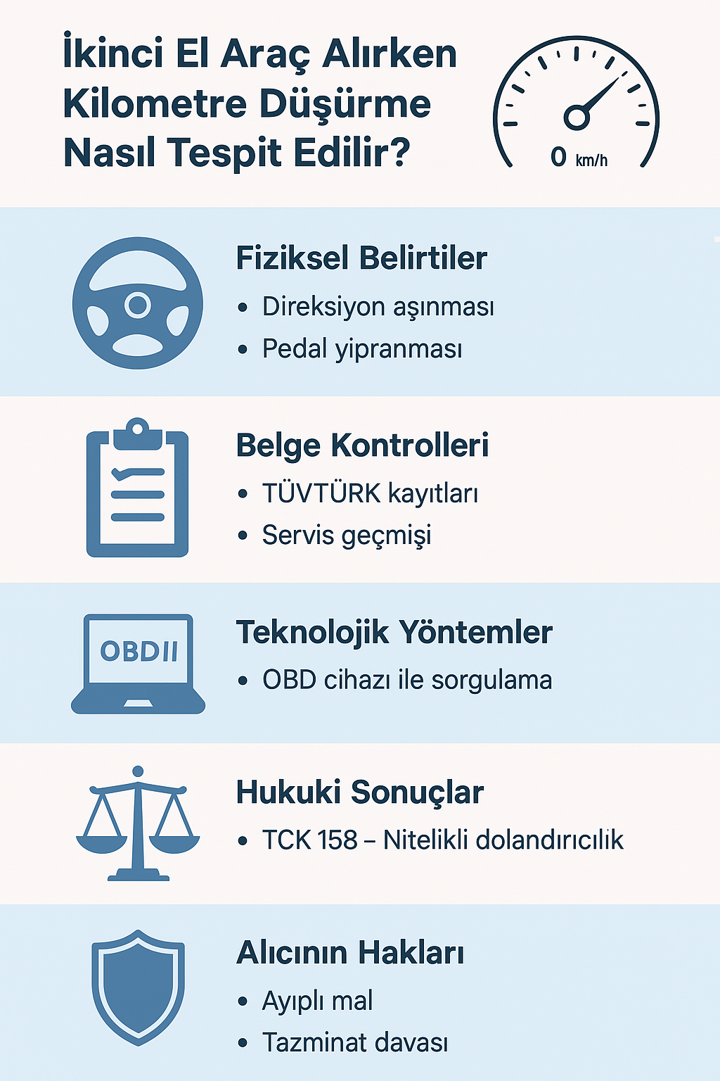İkinci El Araç Alırken Kilometre Düşürme Nasıl Tespit Edilir? – Bilgilendirici İnfografik