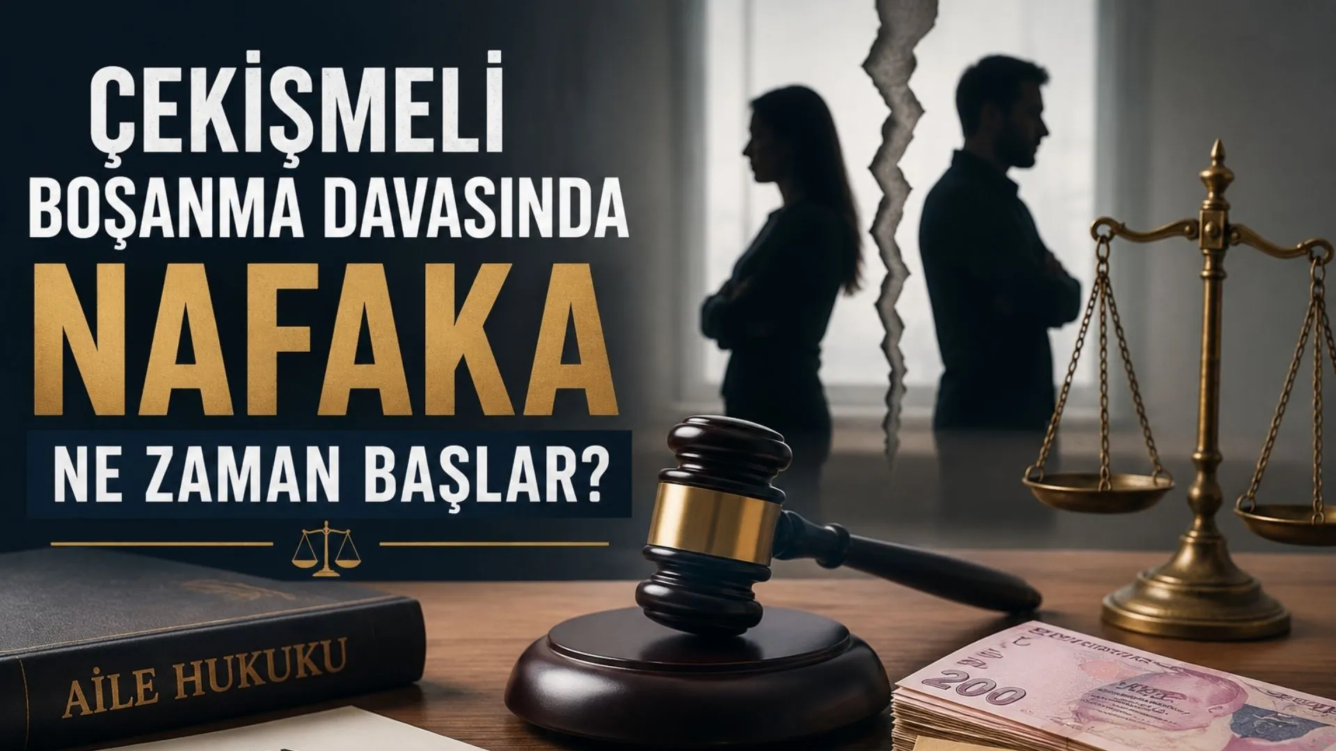 Çekişmeli boşanma davasında nafaka süreci ve ödeme başlangıcı hakkında bilgilendirme görseli.